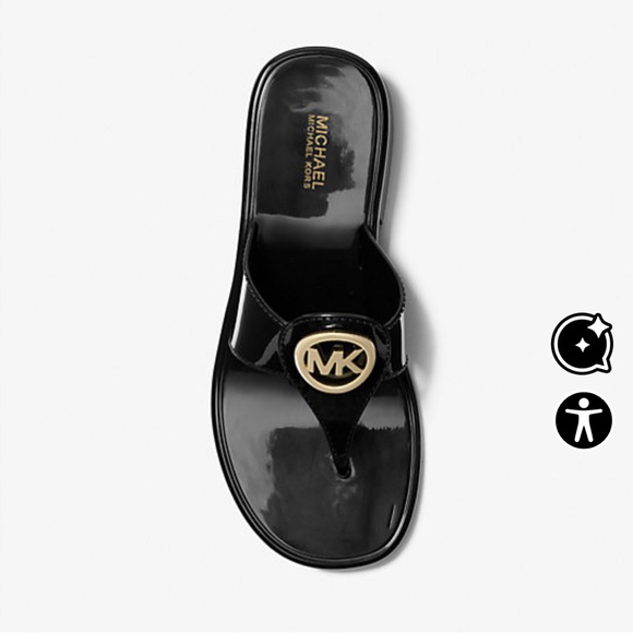 Michael Kors Black and White Slides with Gold Logo - Picture 1 of 4